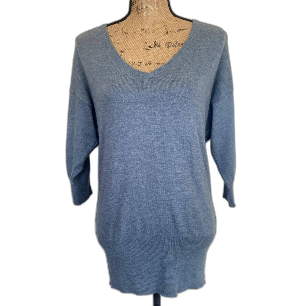 Rubbish V-Neck Tunic Sweater Blue Angora Rabbit Blend Slouchy Size Small‎
